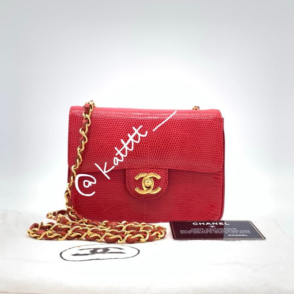 RARE Chanel Red Lizard square mini collectible